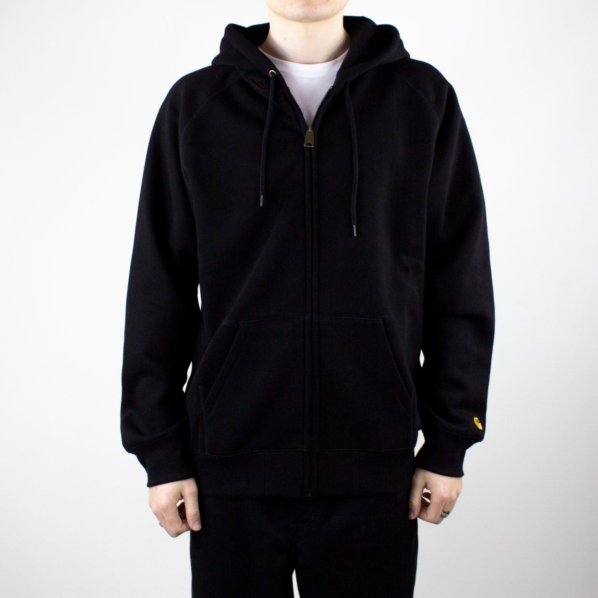 Carhartt WIP Hooded Chase Zip Jacket - Black / Gold exclusive at