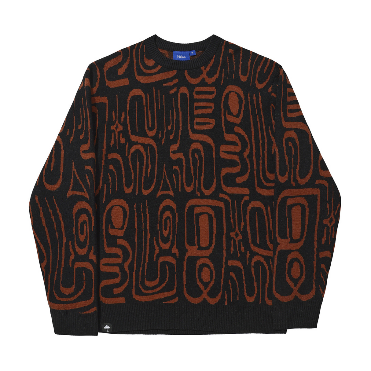 Helas Abstract Knitted Crewneck Sweatshirt - Black / Brown