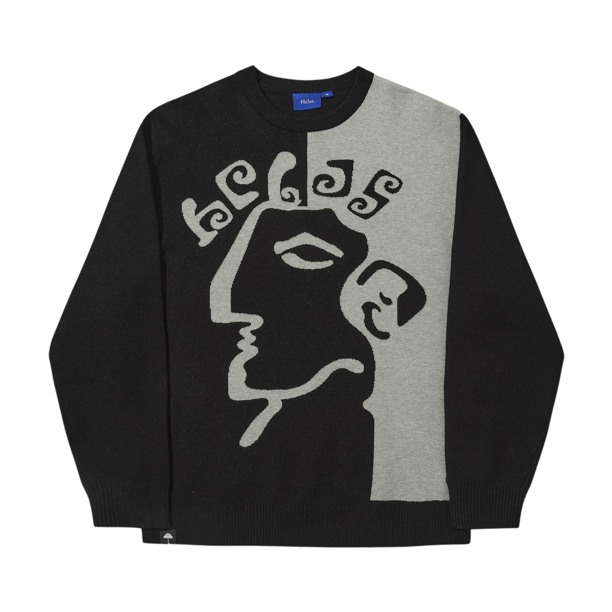 Helas Dieu Grec Knitted Crewneck Sweatshirt - Black / Grey