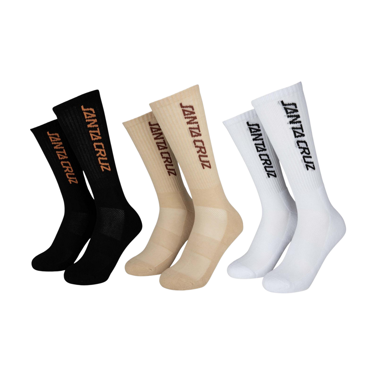 Santa Cruz Strip Socks (3 Pack) - Chalk / White / Black