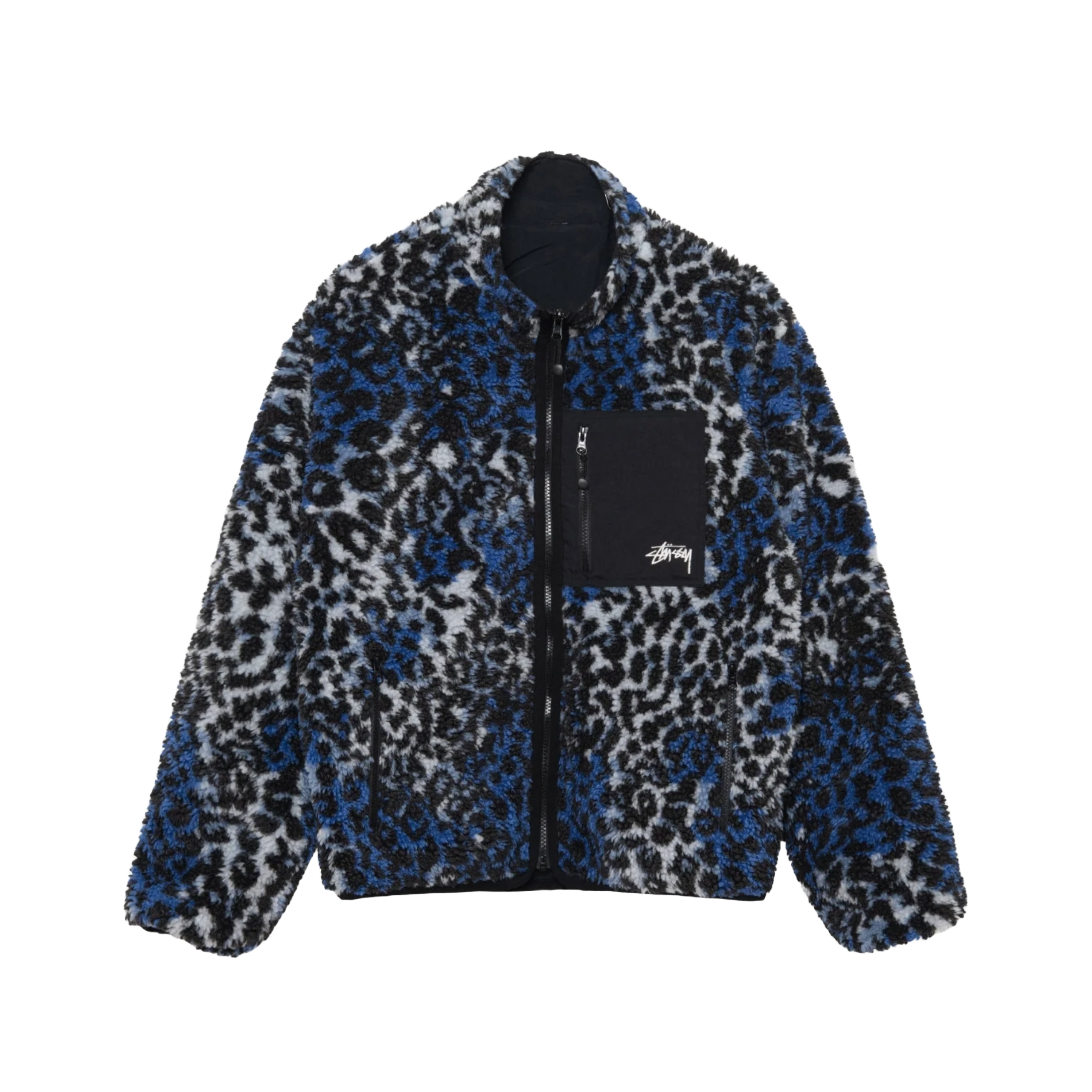 Stussy Reversible Sherpa Jacket – Blue Leopard exclusive at Remix