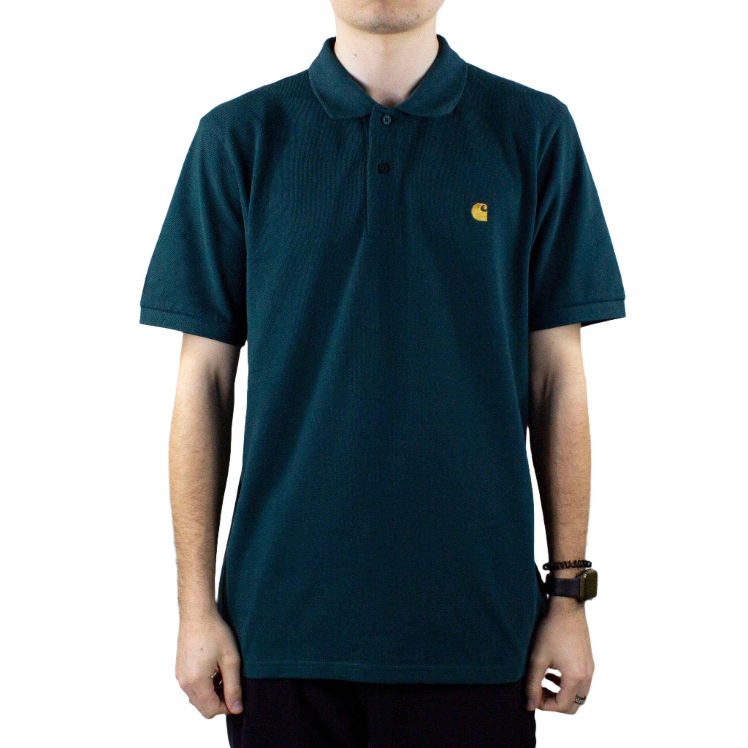 Carhartt WIP Chase Pique Polo T-Shirt - Botanic / Gold exclusive at