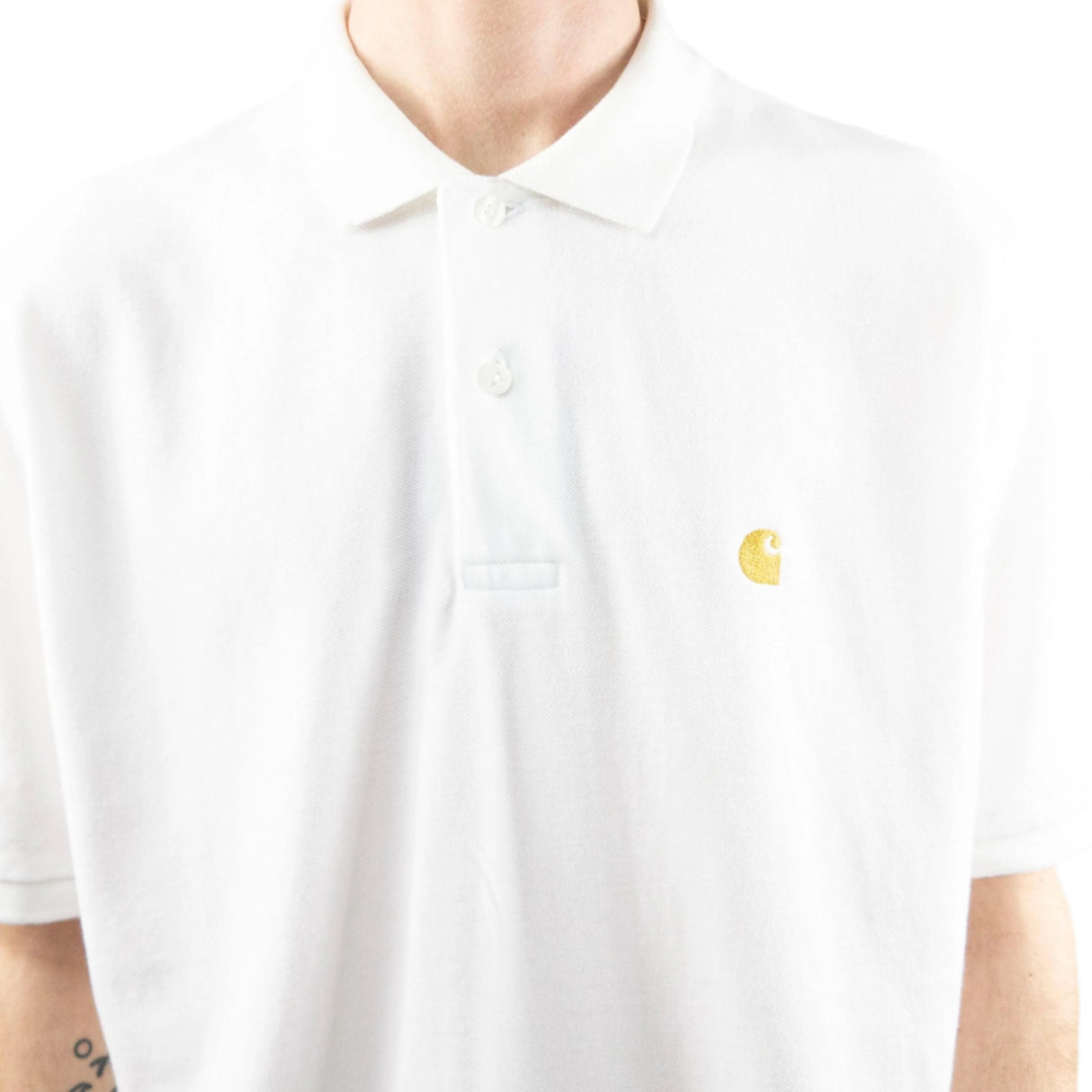 Carhartt WIP Chase Pique Polo T-Shirt - White/Gold
