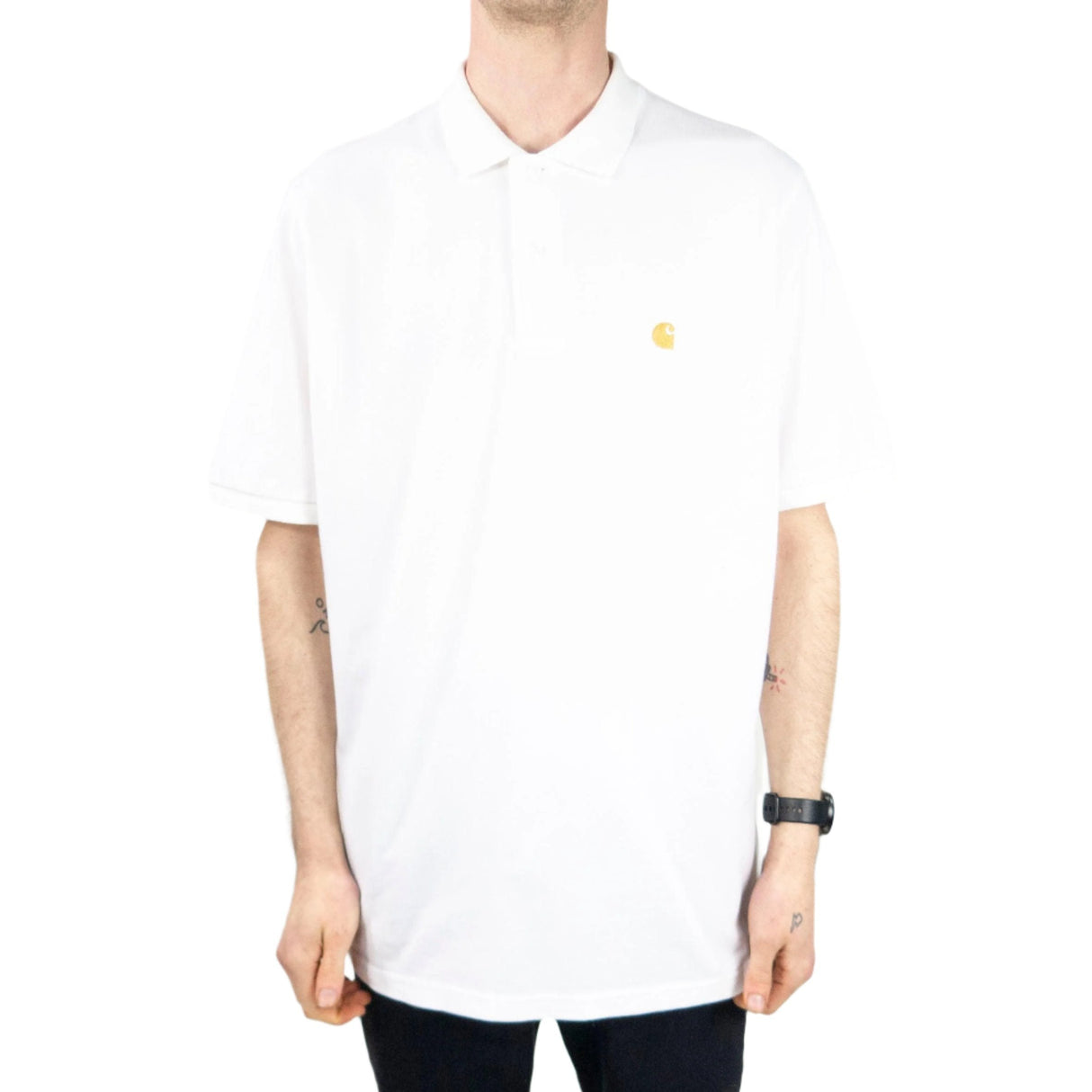 Carhartt WIP Chase Pique Polo T-Shirt - White/Gold