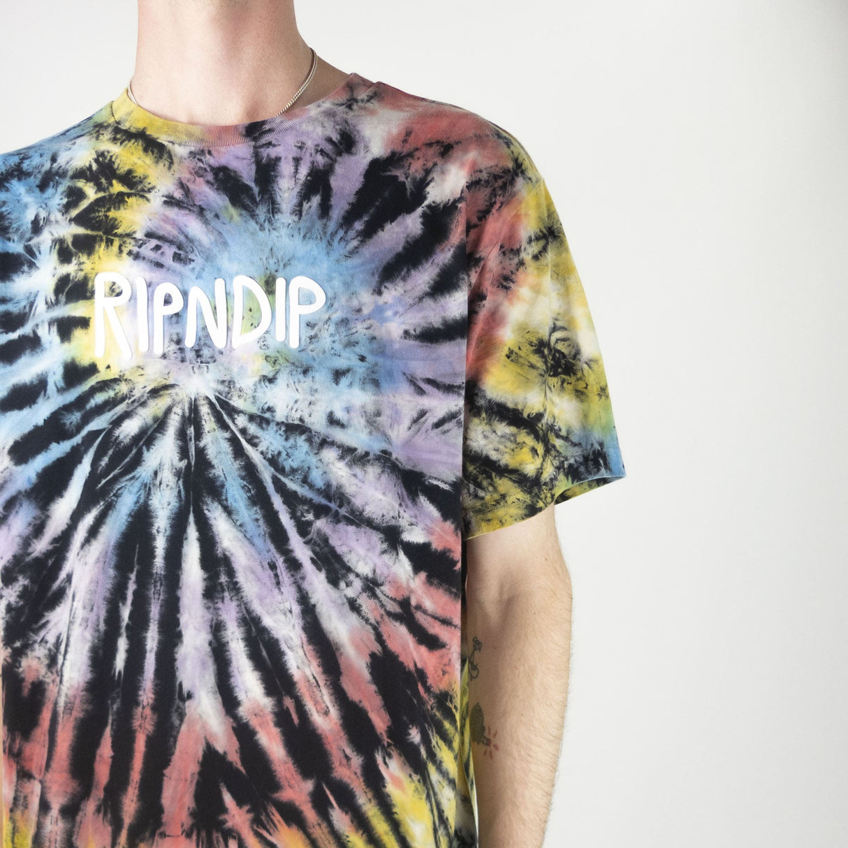 RIPNDIP Rubber Logo T-Shirt - Sunburst Spiral Tie Dye