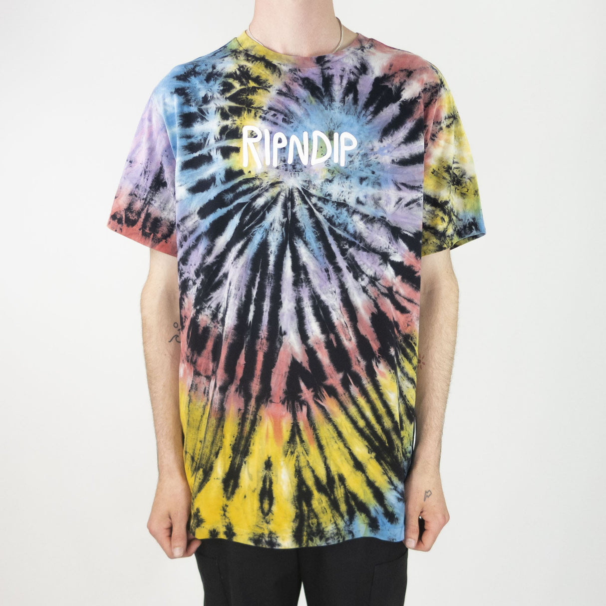 RIPNDIP Rubber Logo T-Shirt - Sunburst Spiral Tie Dye