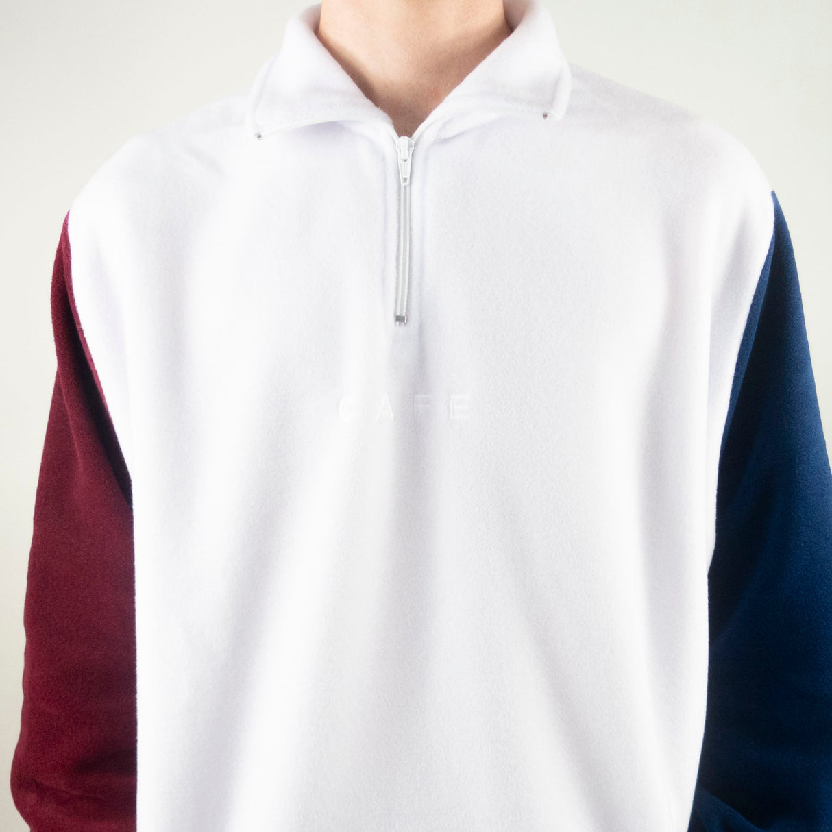 Skateboard Cafe 1/4 Zip Fleece Sweatshirt - White / Burgundy / Navy