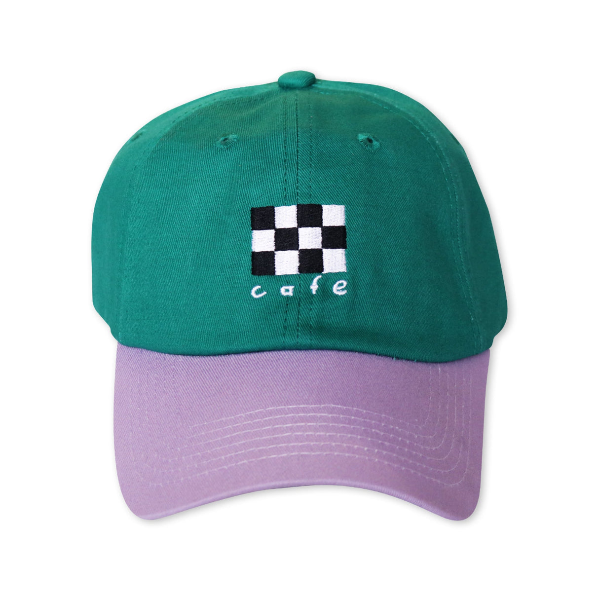 Skateboard Cafe Checkerboard Embroidered 6 Panel Cap - Dark Teal / Lavender