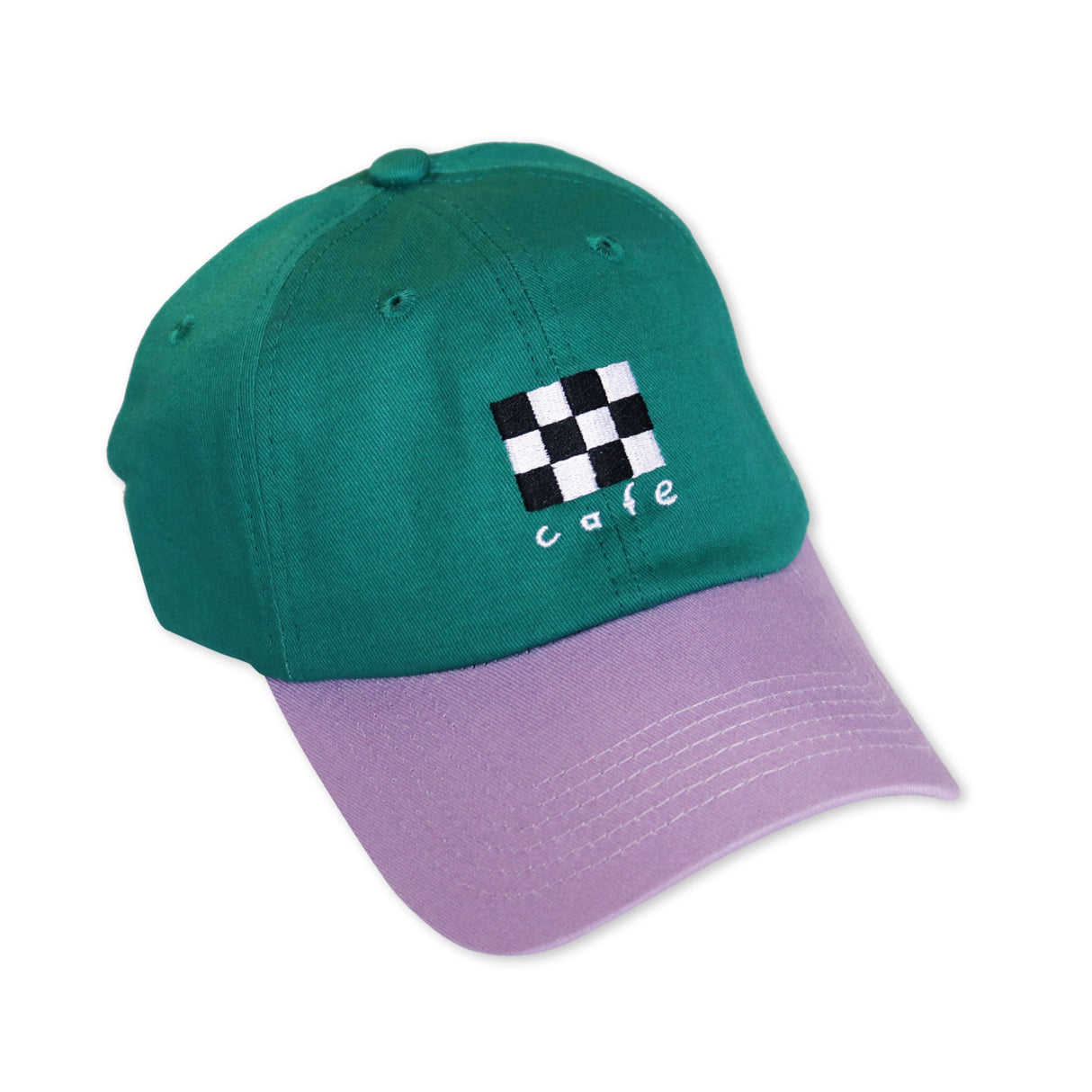 Skateboard Cafe Checkerboard Embroidered 6 Panel Cap - Dark Teal / Lavender