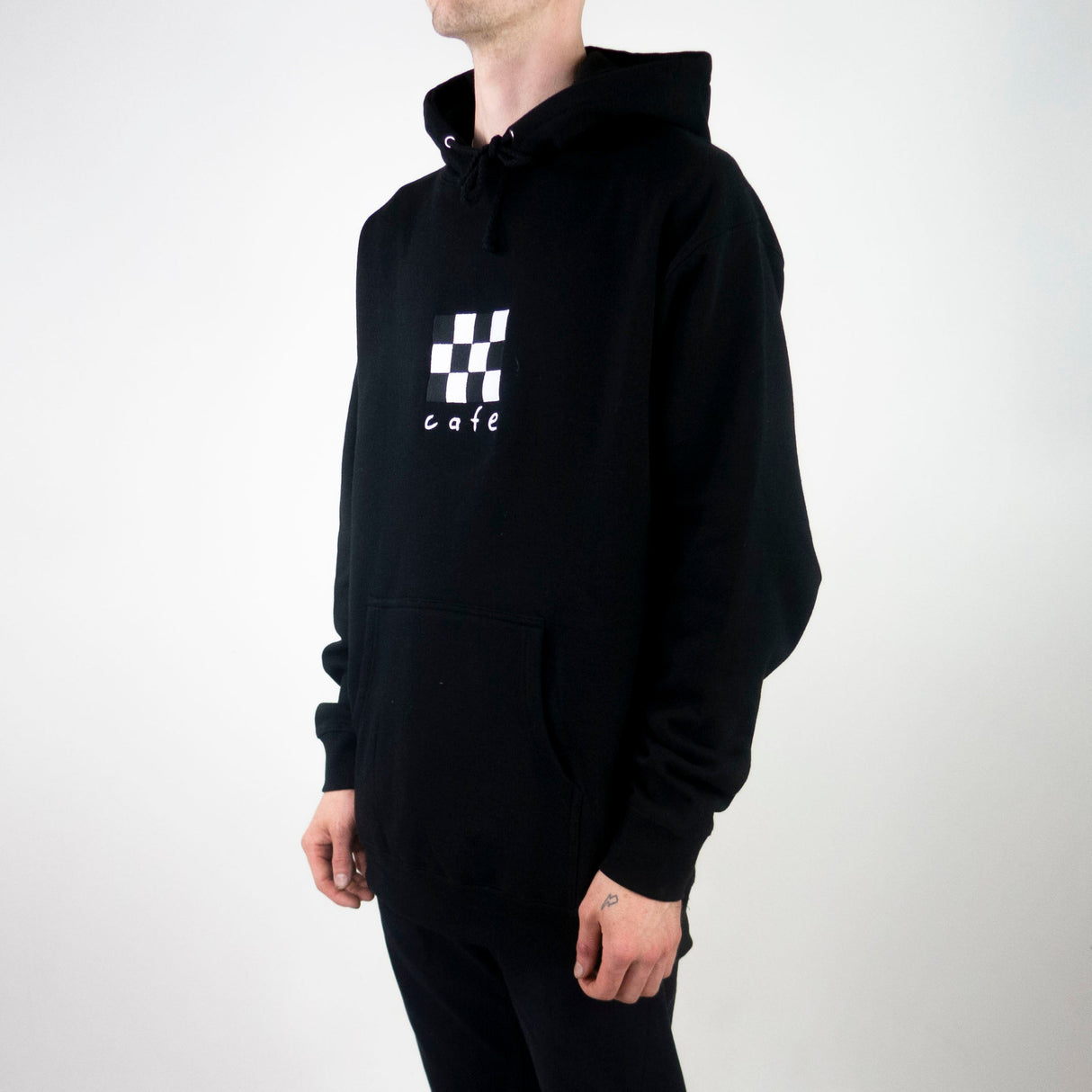 Skateboard Cafe Checkerboard Embroidered Hoodie - Black