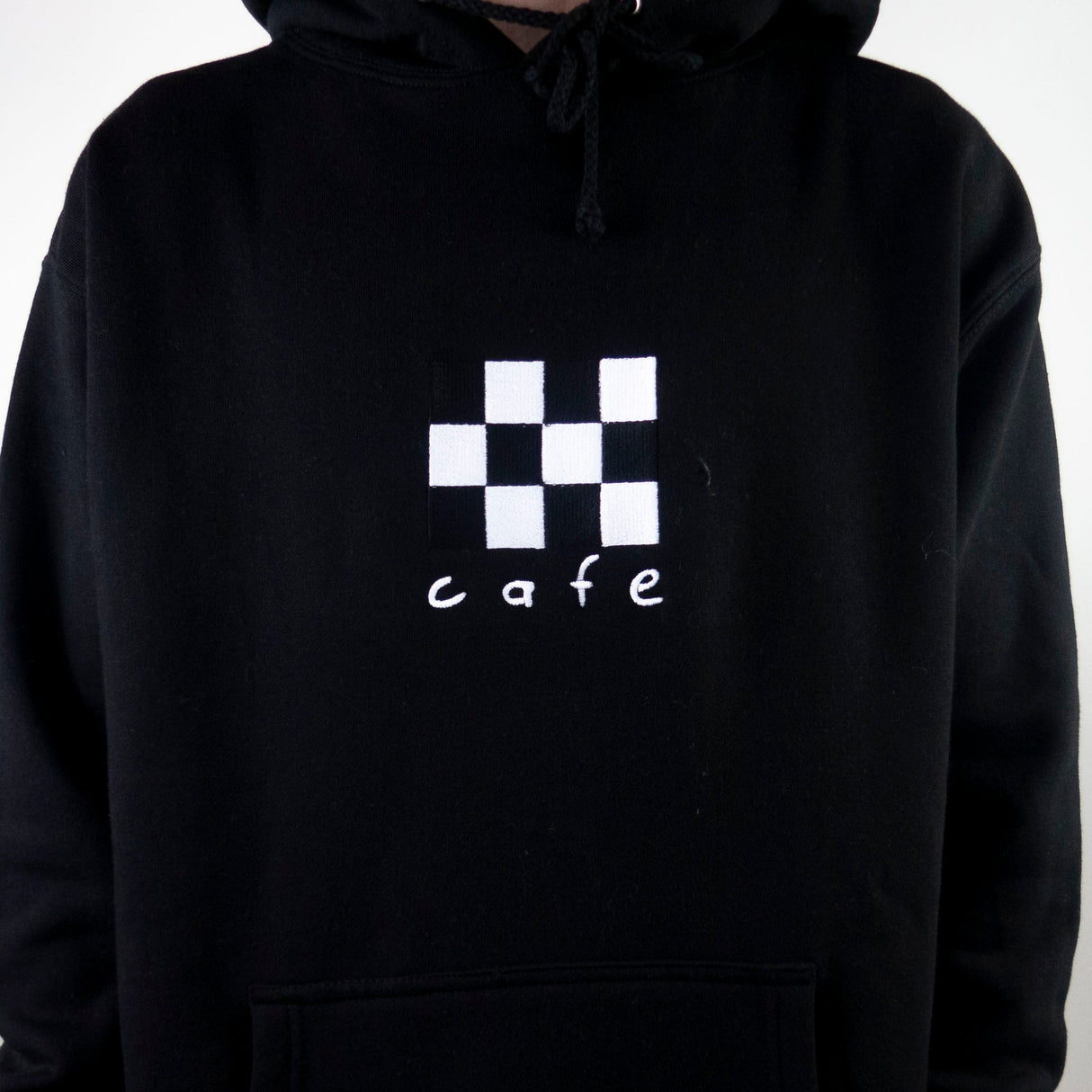 Skateboard Cafe Checkerboard Embroidered Hoodie - Black