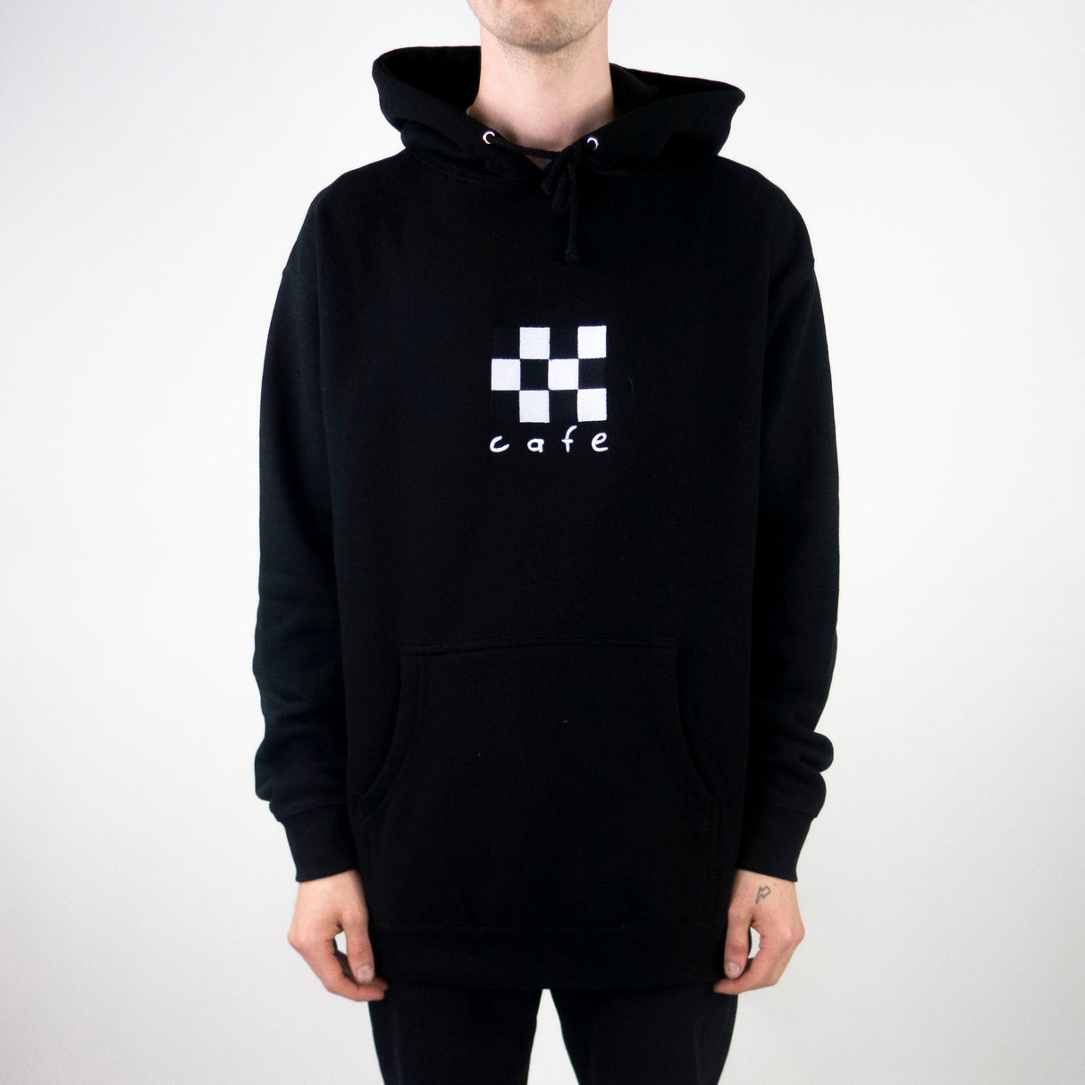 Skateboard Cafe Checkerboard Embroidered Hoodie - Black