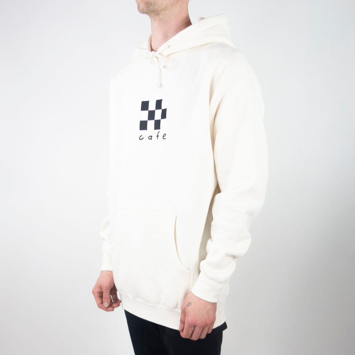 Skateboard Cafe Checkerboard Embroidered Hoodie - Cream