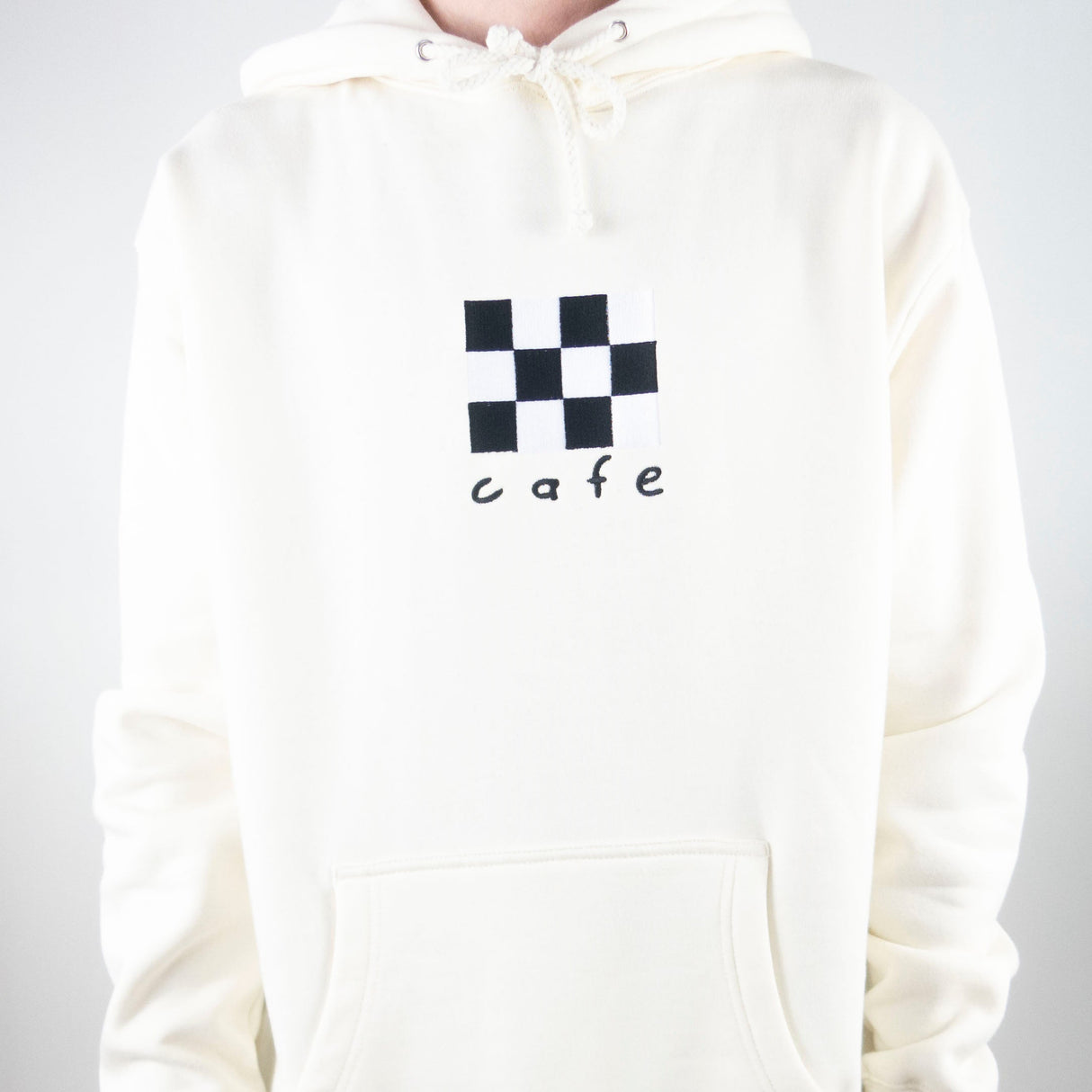 Skateboard Cafe Checkerboard Embroidered Hoodie - Cream