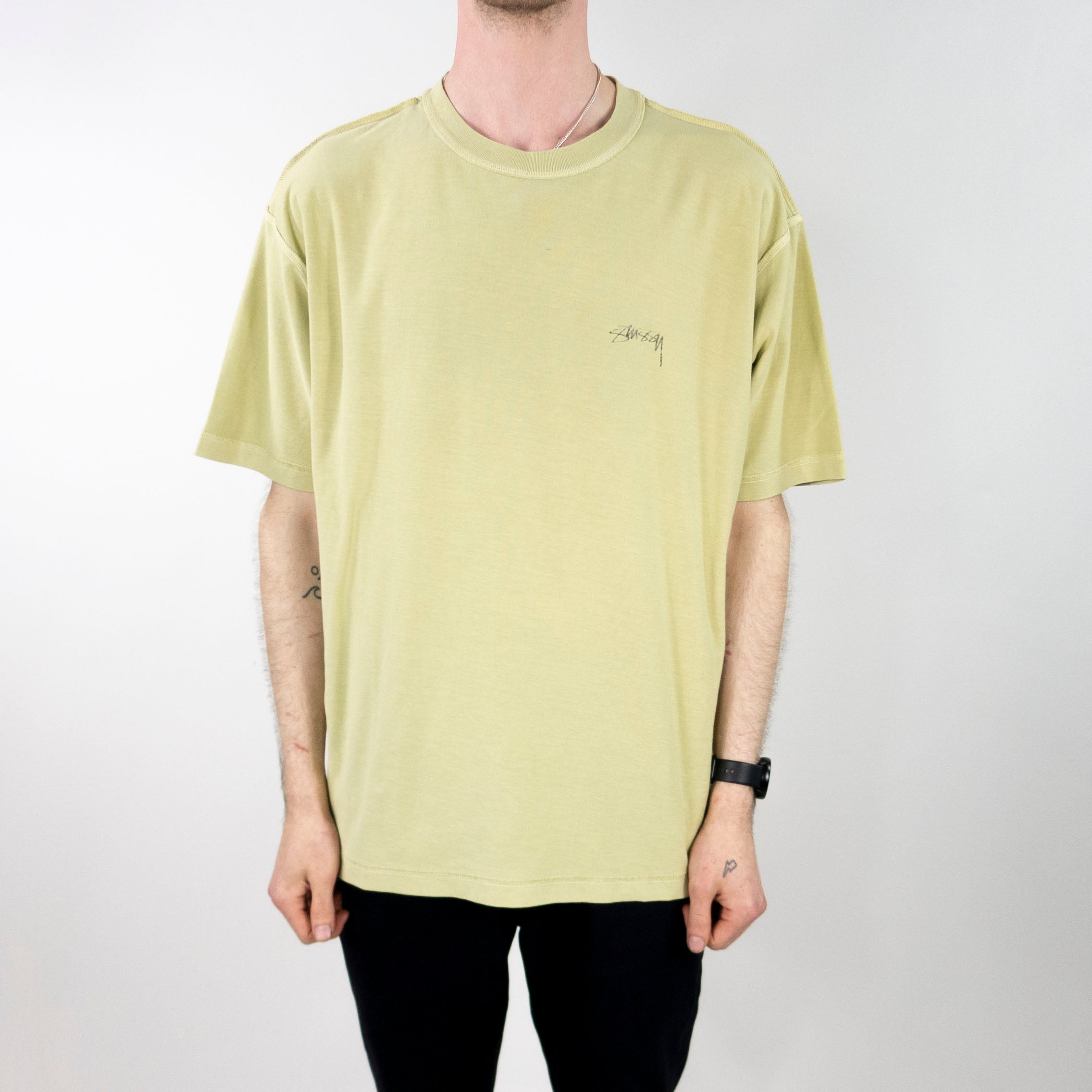 Stussy Pigment Dyed Inside Out Crew T-Shirt - Olive