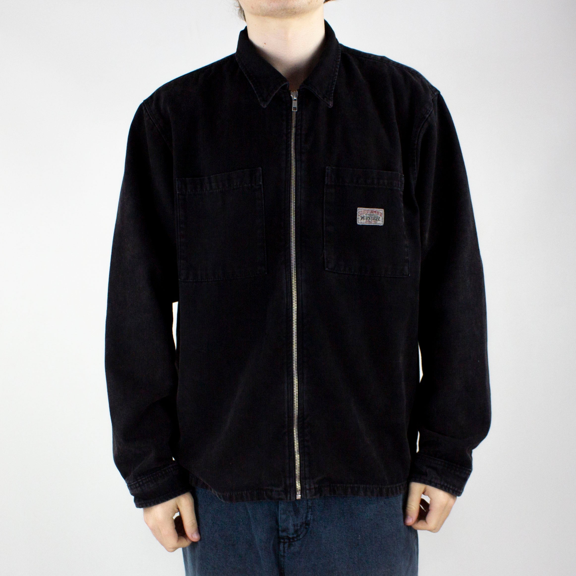 Stussy Washed Canvas Zip Up Shirt – Black exclusive at Remix