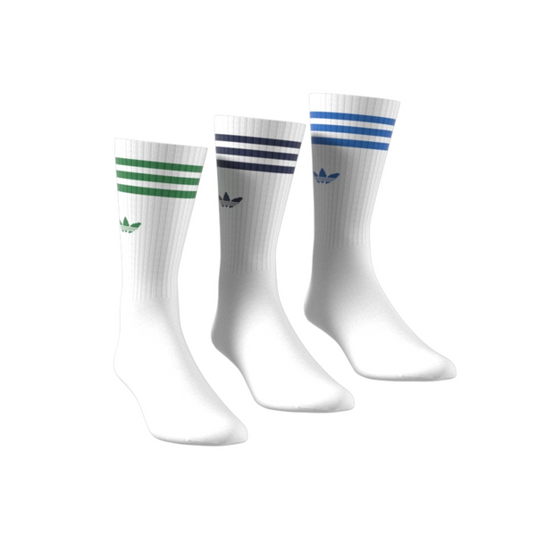 Adidas Originals Solid 3 Pack Crew Socks - White / Blue / Green