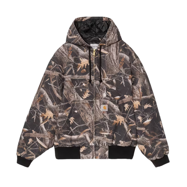 Carhartt WIP OG Active Jacket - Camo Feather Tree, Black, (heavy stone wash)