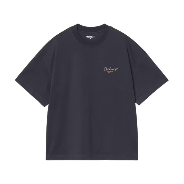 Carhartt WIP Signature Script T-Shirt - Dark Navy / WIP Dusty Hamilton Brown