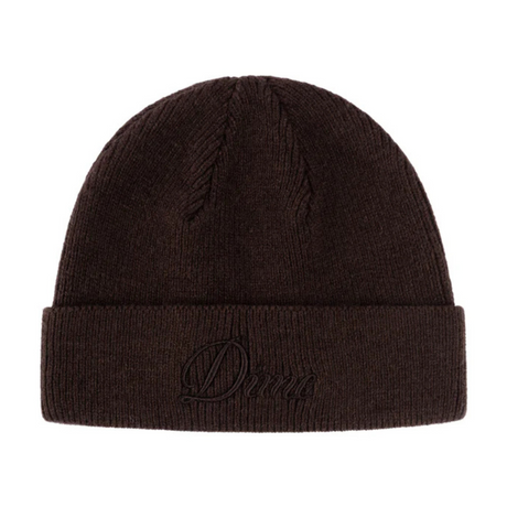 Dime Cursive Wool Fold Beanie - Dark Brown