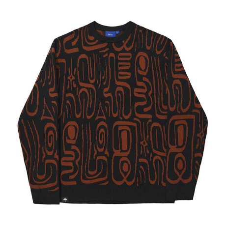 Helas Abstract Knitted Crewneck Sweatshirt - Black / Brown