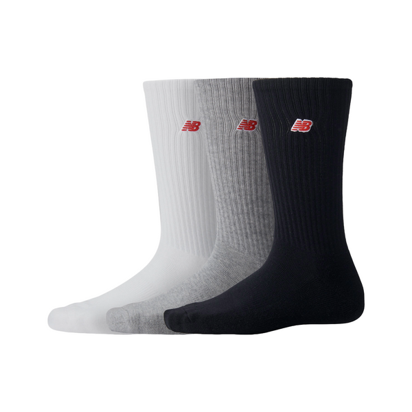 New Balance NB Patch Logo 3 Pack Crew Socks - White / Black / Grey