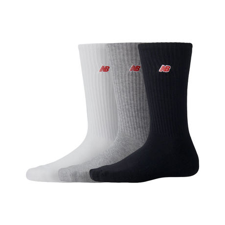 New Balance NB Patch Logo 3 Pack Crew Socks - White / Black / Grey