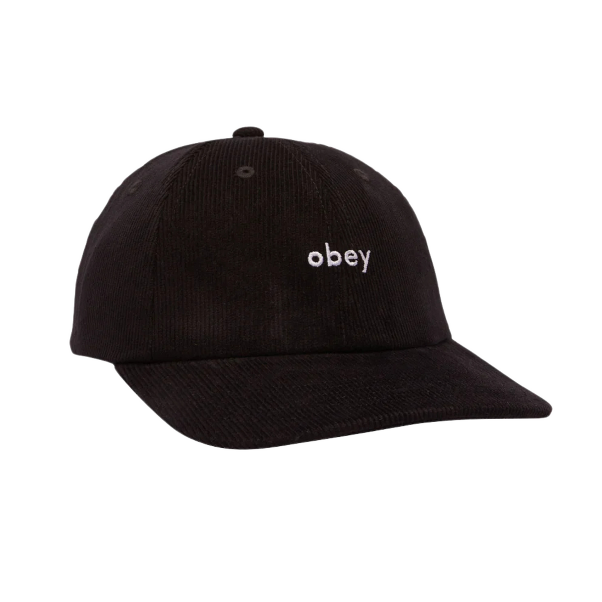 OBEY Lowercase Corduroy 6 Panel Snapback Cap Hat Black