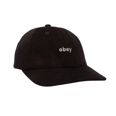 OBEY Lowercase Corduroy 6 Panel Snapback Cap Hat - Black