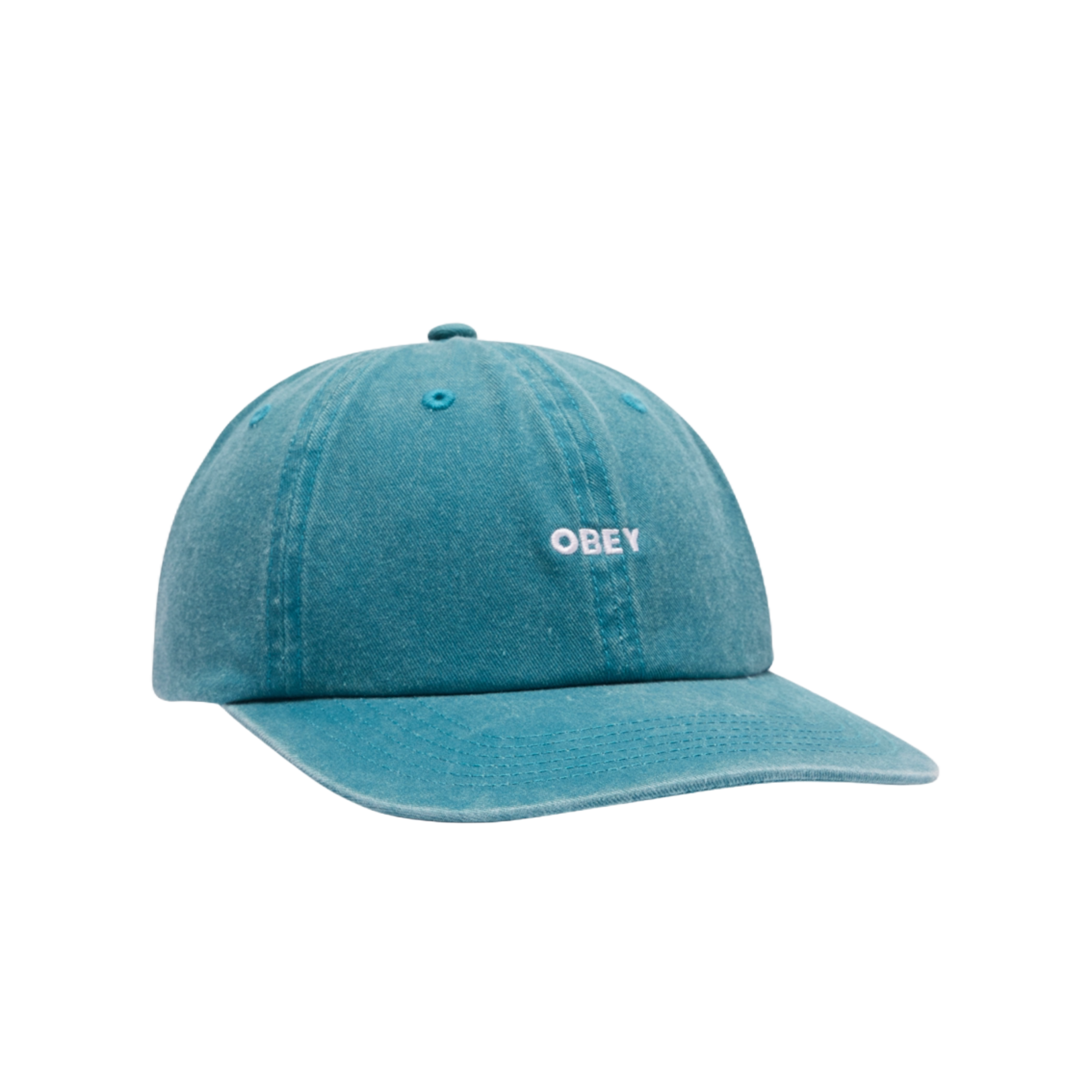 OBEY Pigment Lowercase 6 Panel Snapback Cap Hat Teal exclusive at Remix Casuals