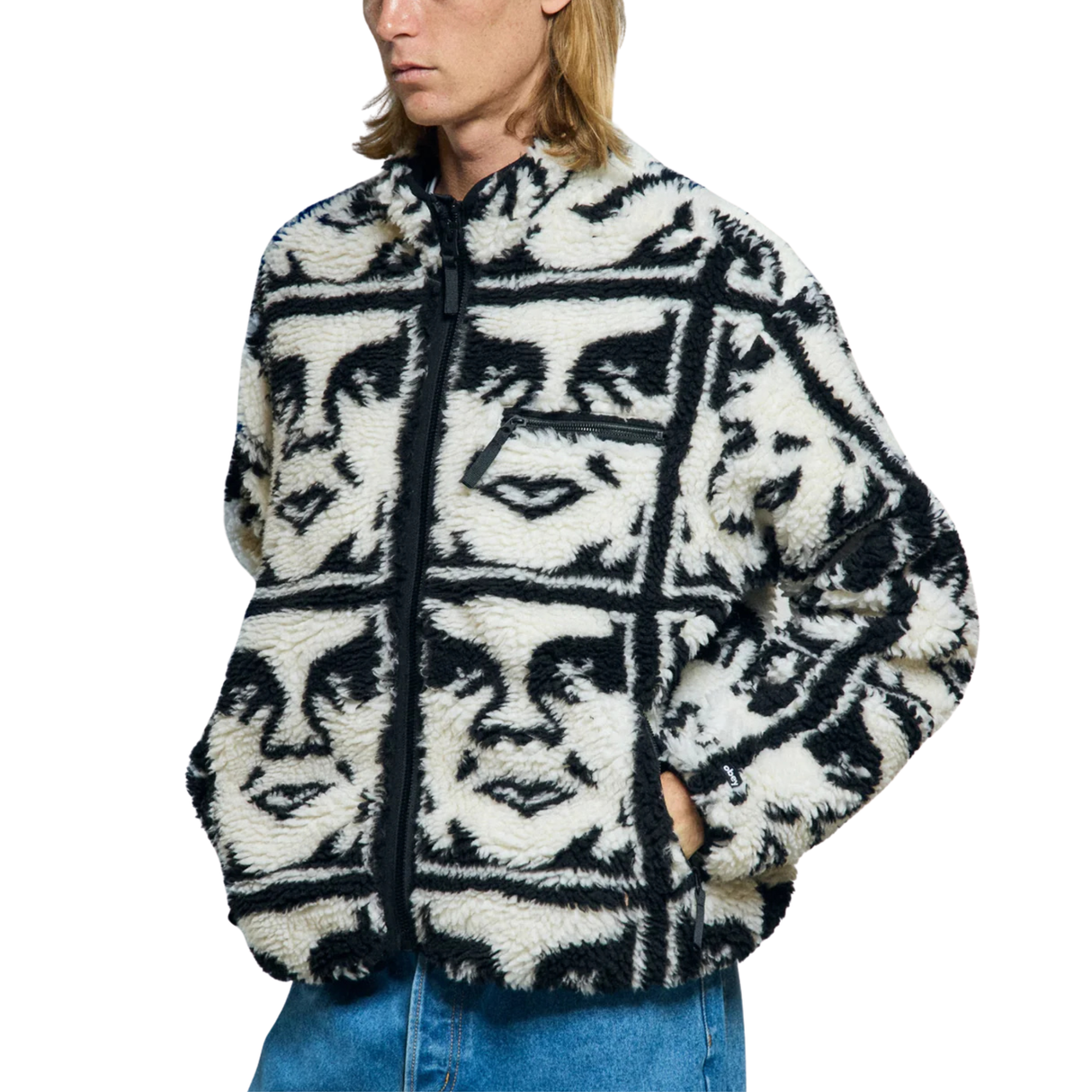 OBEY Repeated Icon Sherpa Jacket - Black / White