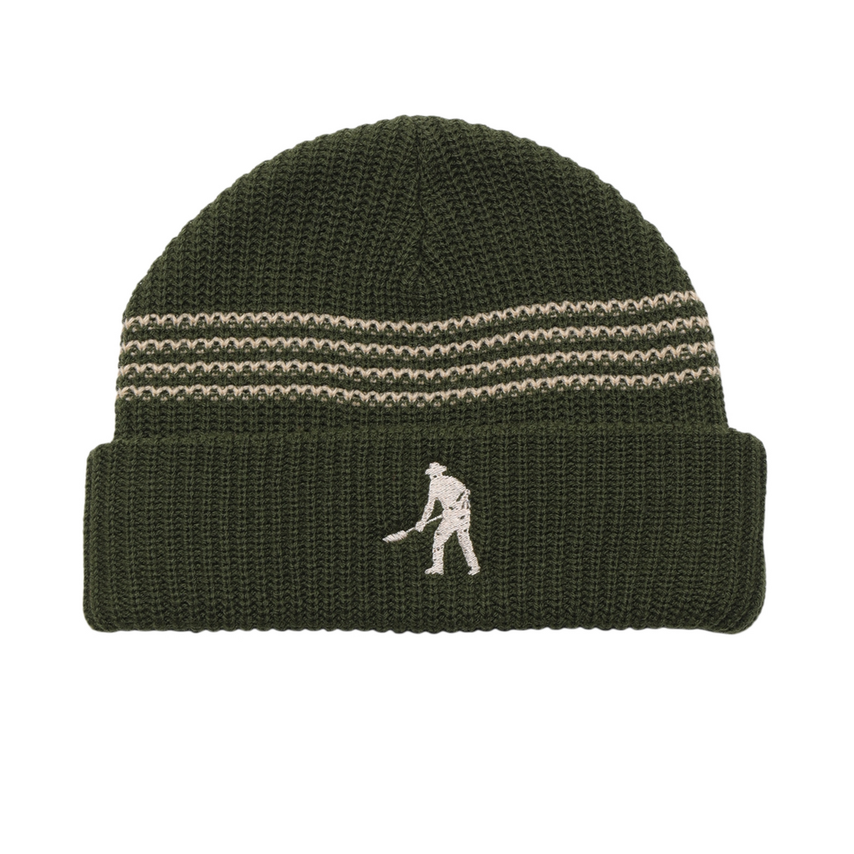 Pass Port Digger Stripe Knit Beanie - Olive / Cream