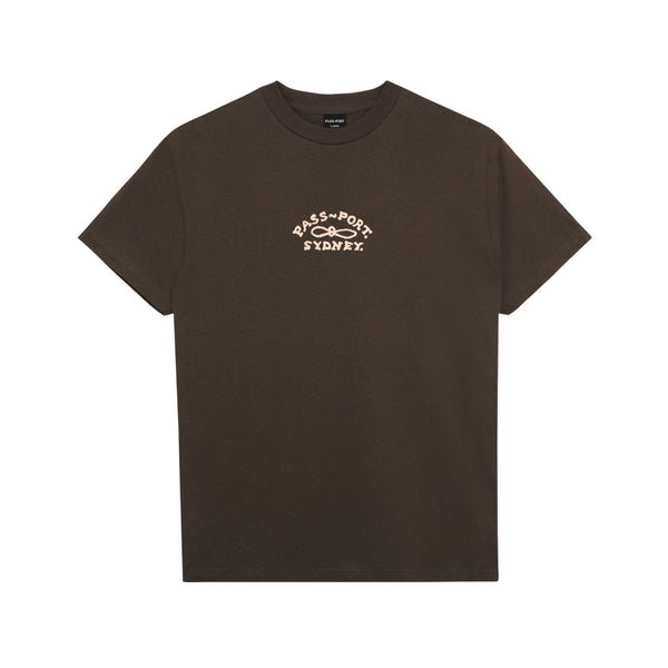 Pass Port Moniker Organic Embroidery T-Shirt - Bark