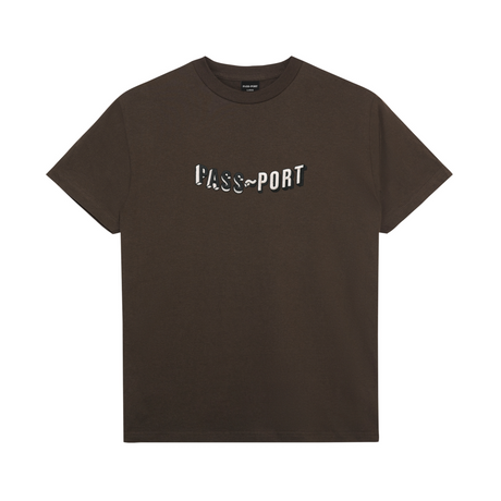 Pass Port Sunken Logo Embroidery T-Shirt - Chocolate