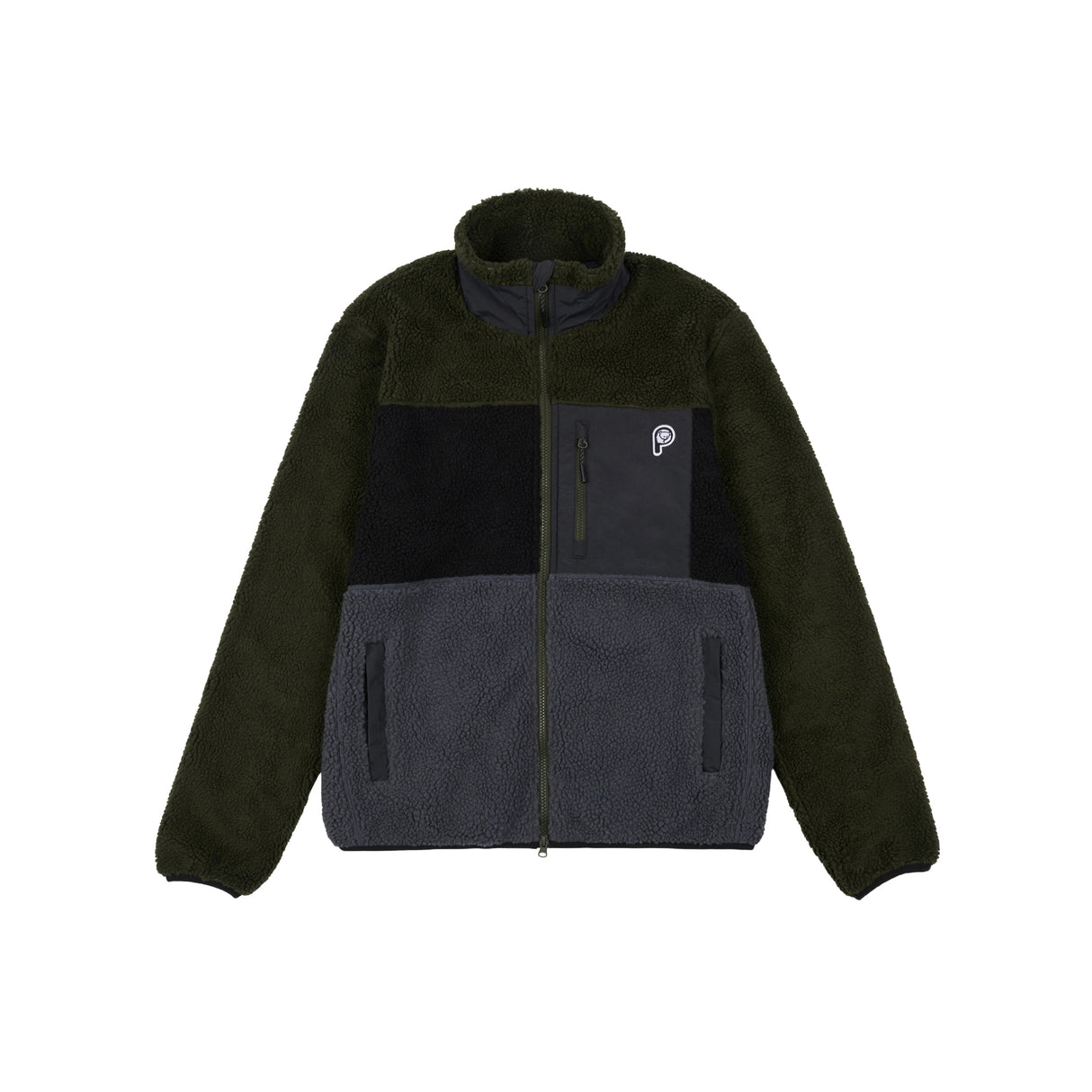 Penfield P Bear Colour Block Borg Zip Thru Jacket - Castlerock