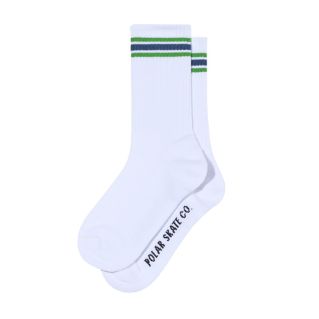 Polar Skate Co. Stripe Rib Socks – White / Green / Blue