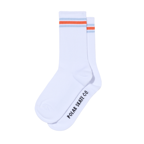 Polar Skate Co. Stripe Rib Socks – White / Orange / Blue