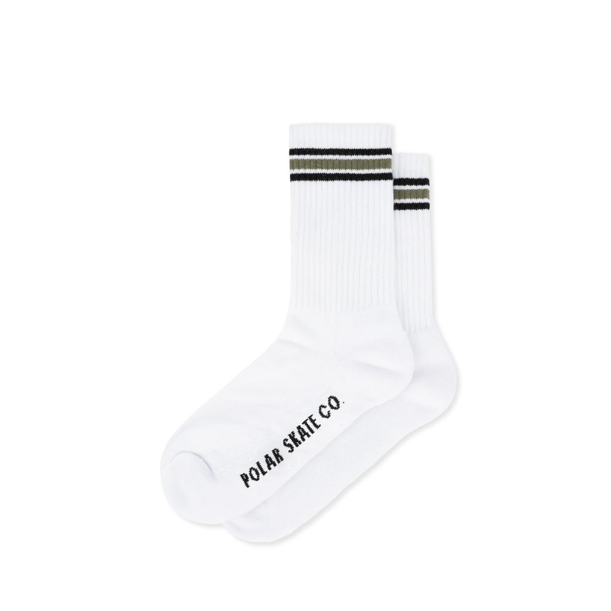 Polar Skate Co. Stripe Ribbed Socks – White / Black / Sage