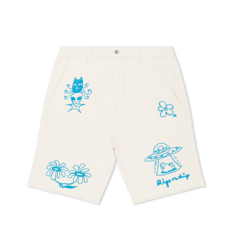 RIPNDIP Blonded Denim Shorts - Off White