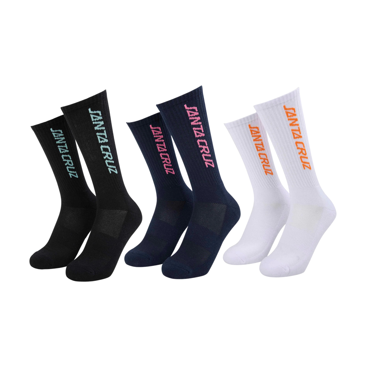 Santa Cruz Strip Socks (3 Pack) - Black / White / Navy