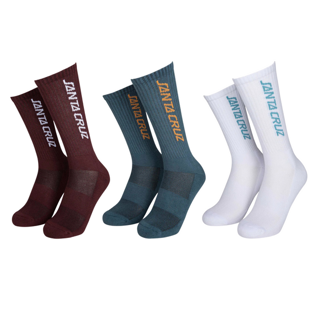 Santa Cruz Strip Socks (3 Pack) - Dark Cherry / White / Navy