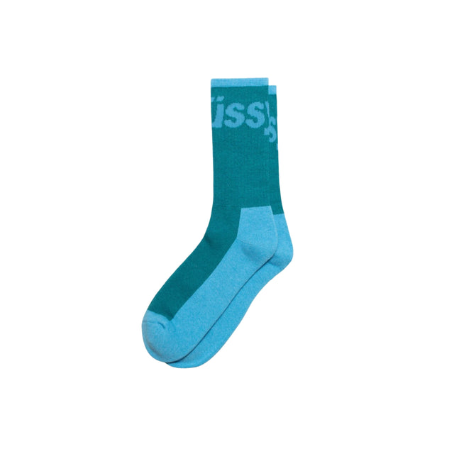 Stussy Logo Jacquard Trail Crew Socks - Aqua