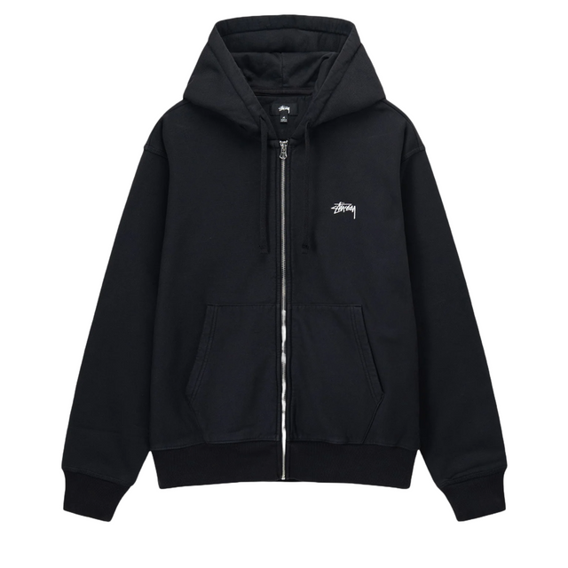 Stussy Stock Logo Zip Hoodie - Washed Black