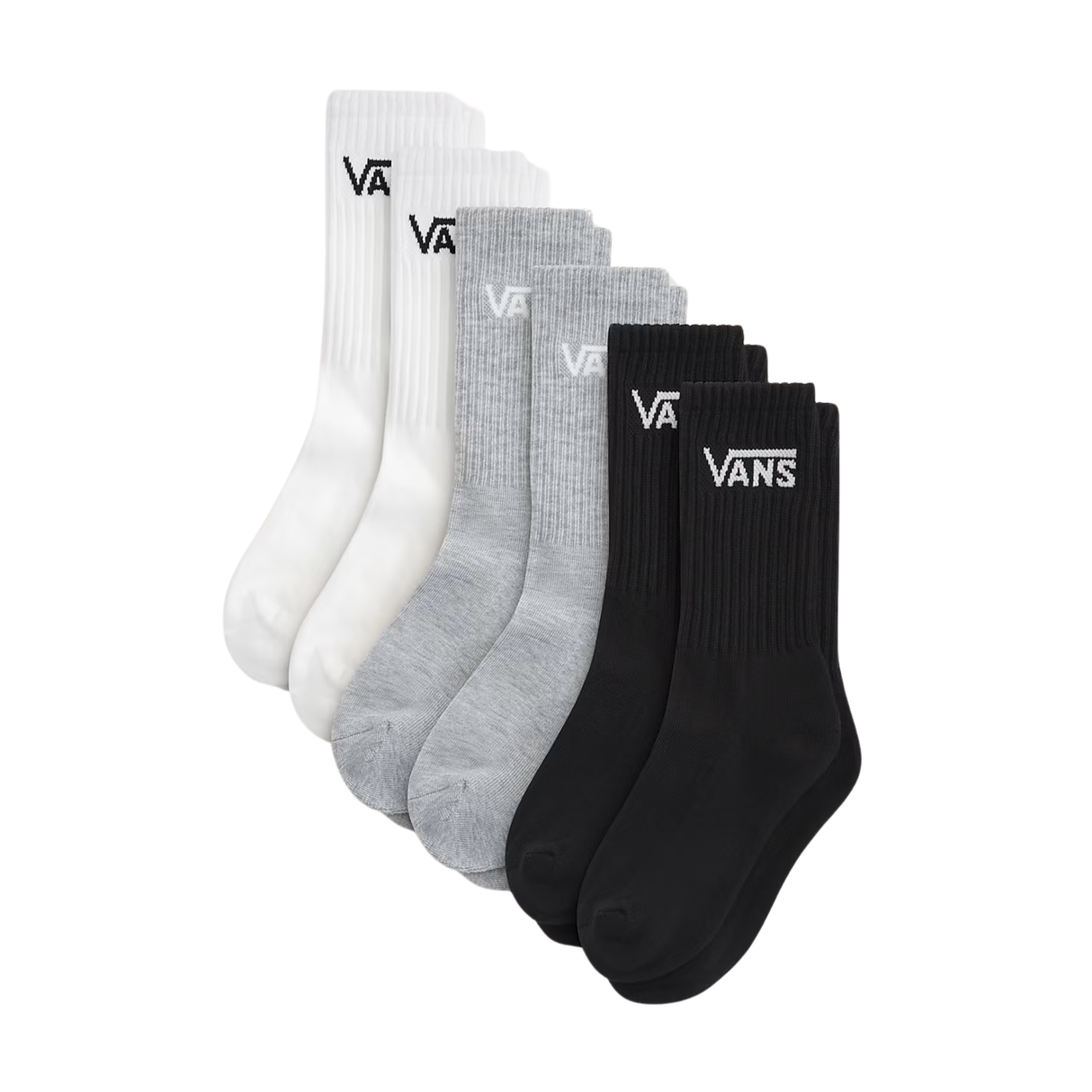 Vans Classic Crew 6 Pack Socks - Black / White / Grey