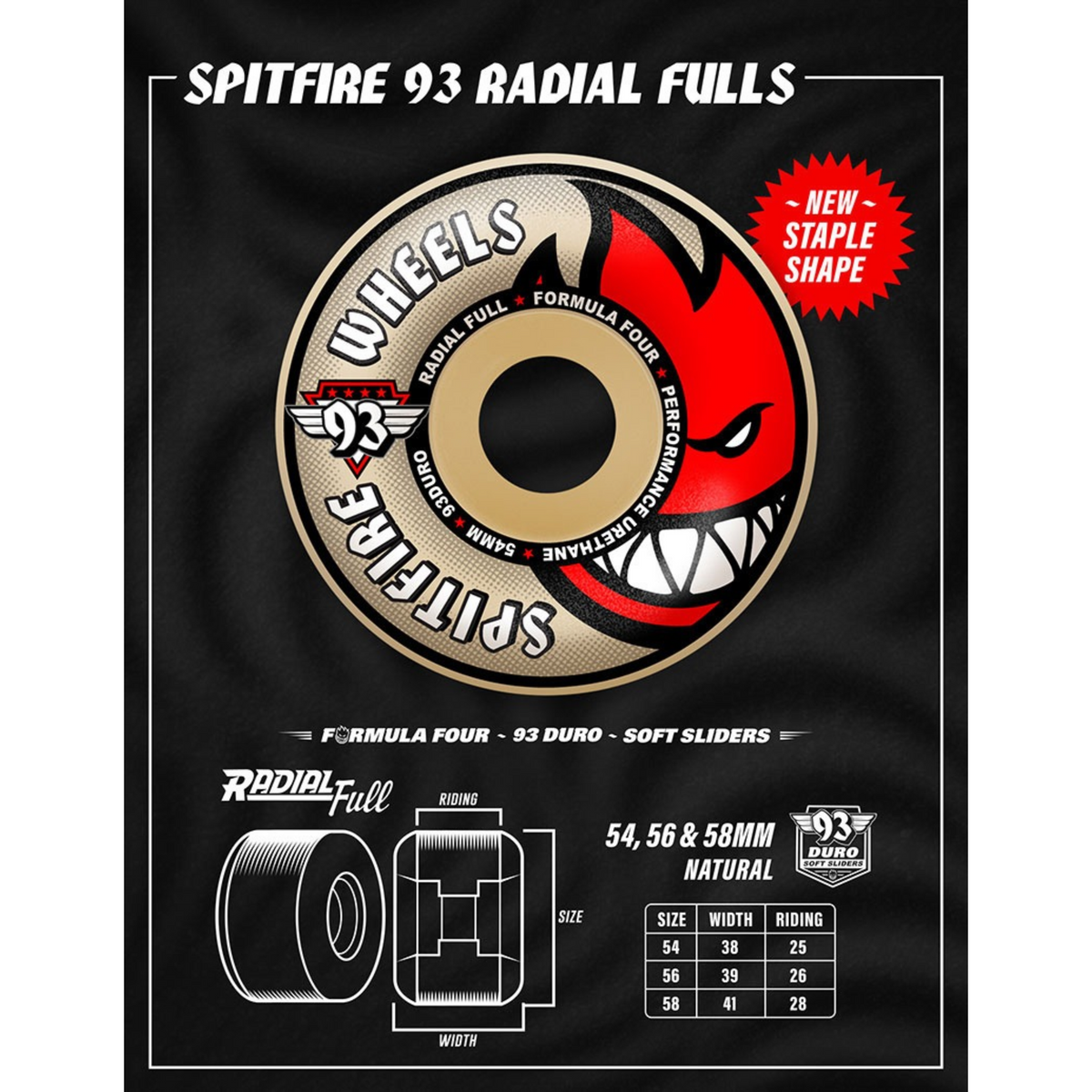 Spitfire Formula Four Radial Full 93DU Skateboard Wheels - Red / 54MM
