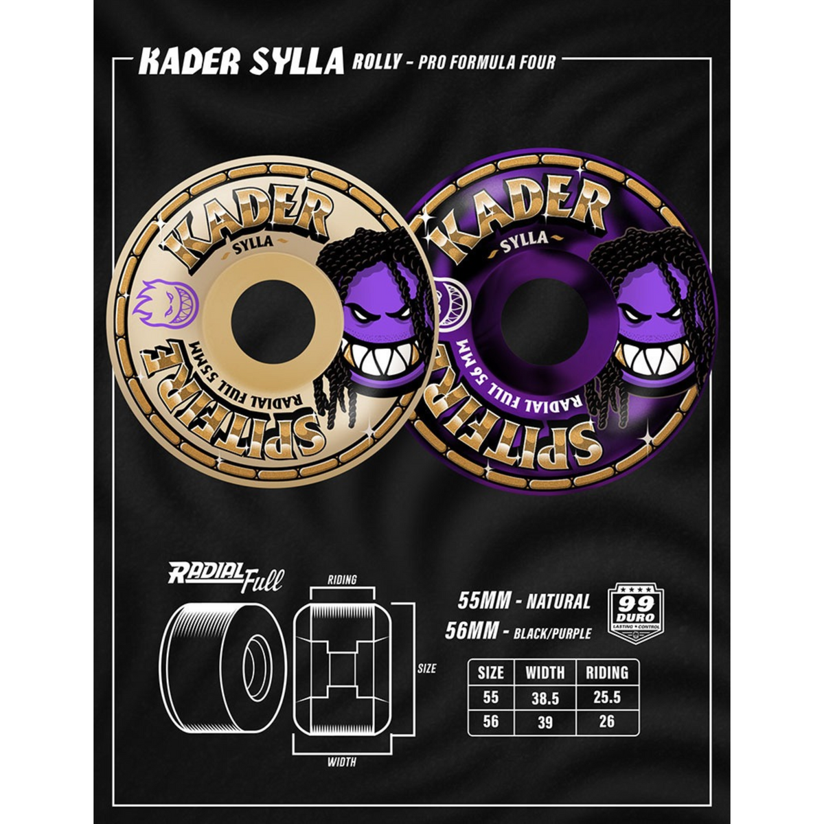 Spitfire Formula Four 99 Kader Rolly Radial Full Skateboard Wheels - Natural / 55MM