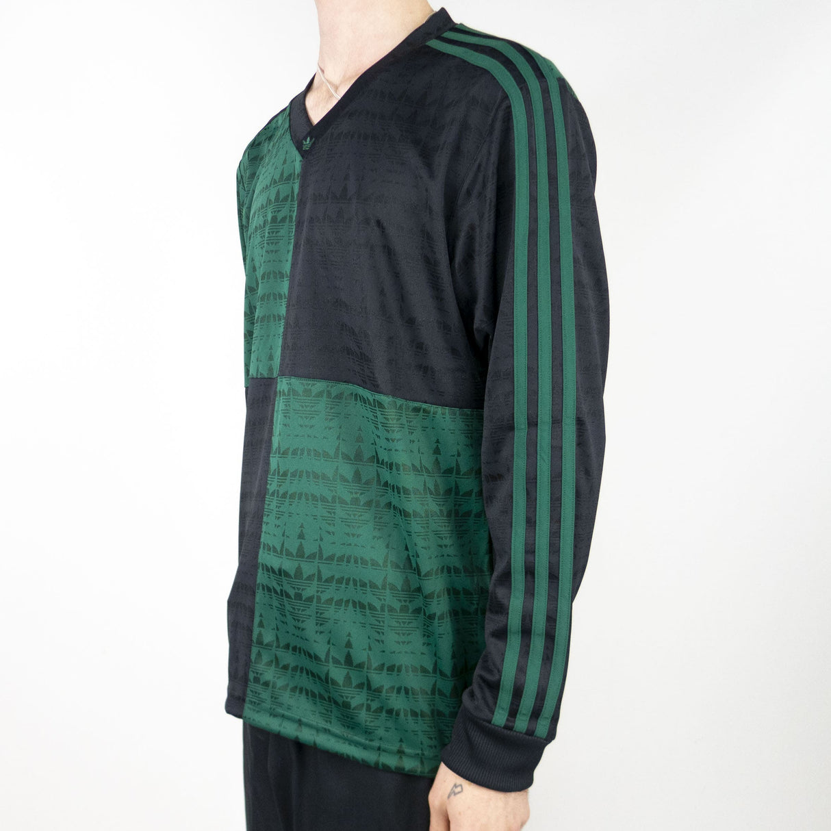 Adidas Checkered Jersey Long Sleeve T-Shirt - Collegiate Green / Black