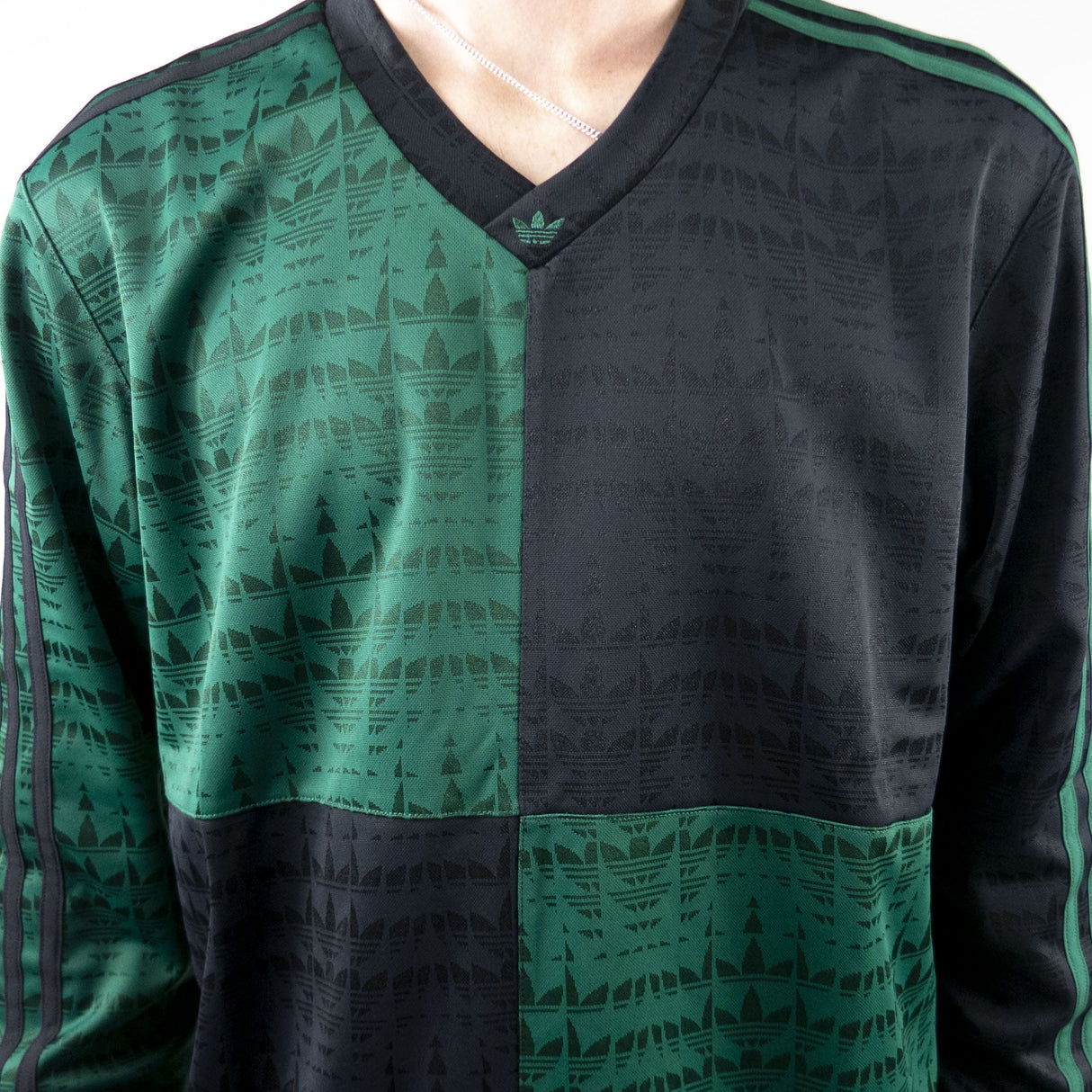 Adidas Checkered Jersey Long Sleeve T-Shirt - Collegiate Green / Black