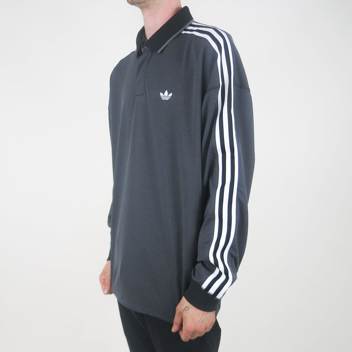 Adidas Football Long Sleeve Polo Jersey Top - Black / Grey Five / White