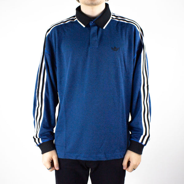 Adidas Football Long Sleeve Polo Jersey Top - Blue Bird / Brown / Black